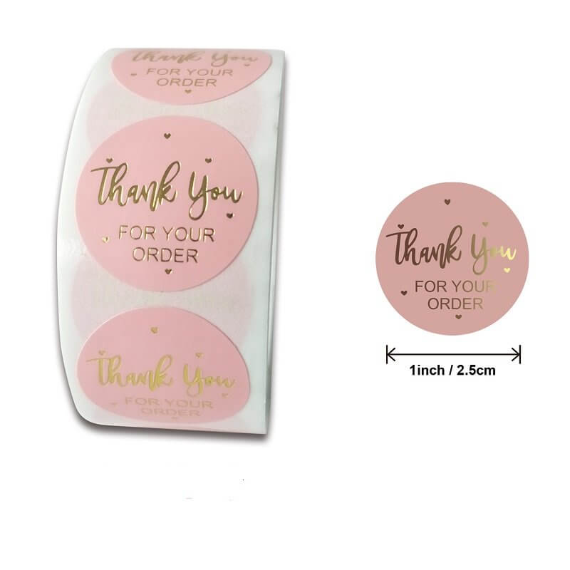 2.5cm Round Baby Pink Thank You For Your Order Sticker 50 Pack - C07