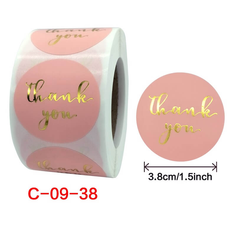 3.8cm Round Baby Pink Thank You Business Sticker 50 Pack - C09
