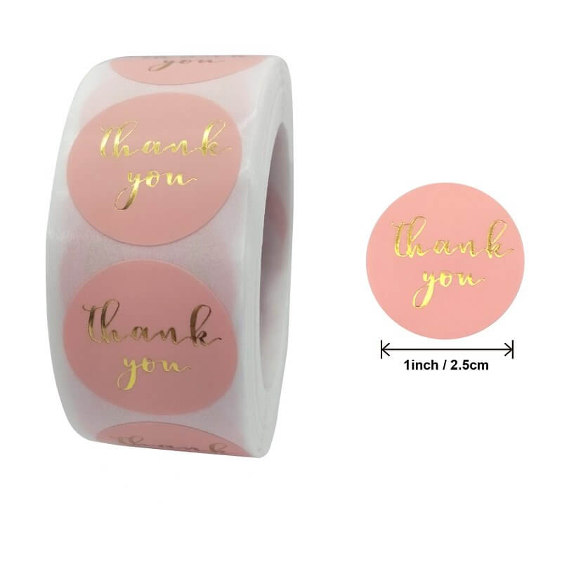 2.5cm Round Baby Pink Thank You Business Sticker 50 Pack - C09