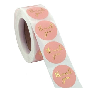 3.8cm Round Baby Pink Thank You Business Sticker 50 Pack - C09