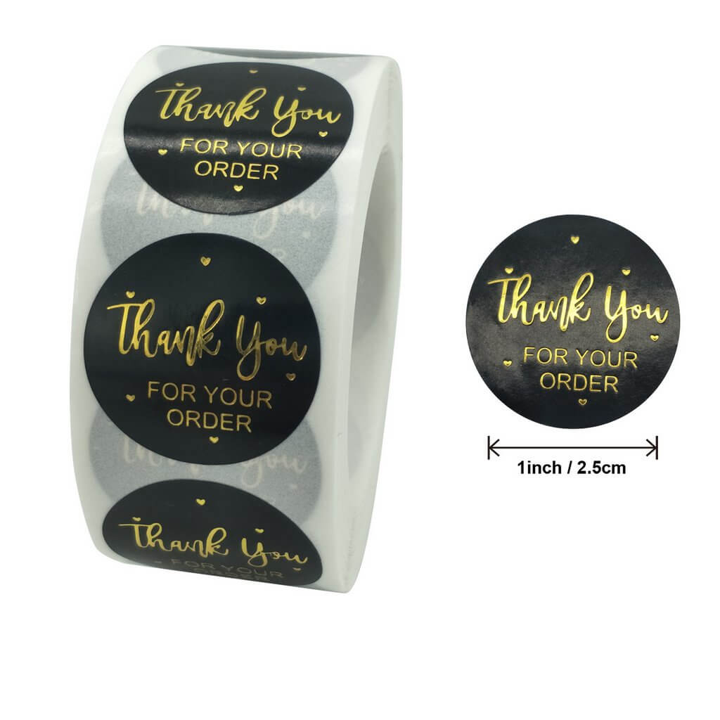 2.5cm Round Black Thank You For Your Order Sticker 50 Pack - C11