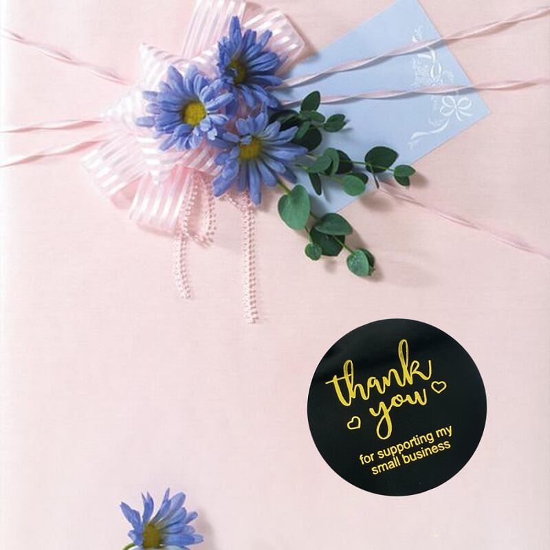 3.8cm Round Black Thank You For Supporting My Small Business Sticker 50 Pack - C15-25