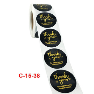 3.8cm Round Black Thank You For Supporting My Small Business Sticker 50 Pack - C15-25