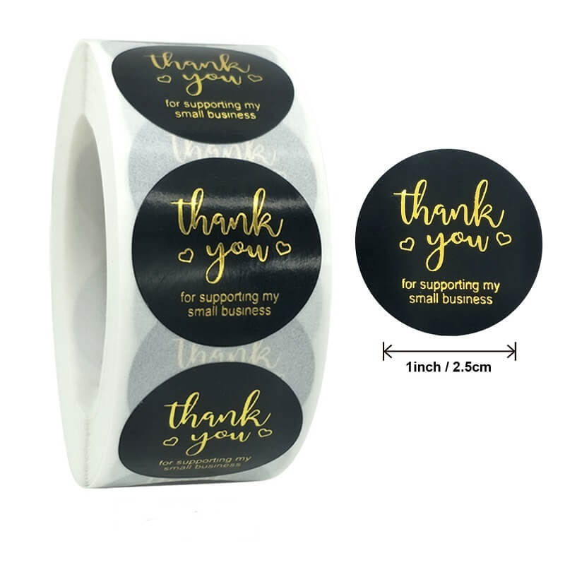 2.5cm Round Black Thank You For Supporting My Small Business Sticker 50 Pack - C15-25