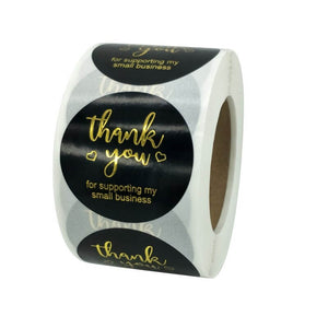 2.5cm Round Black Thank You For Supporting My Small Business Sticker 50 Pack - C15-25