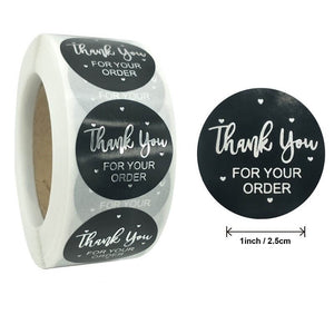2.5cm Round Black Thank You For Your Order Silver Print Sticker 50 Pack - C16-25