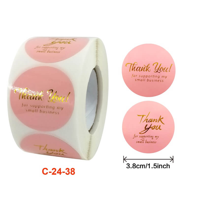 3.8cm Round Rose Gold Thank You For Supporting My Small Business Gold Print Sticker 50 Pack - C24-38