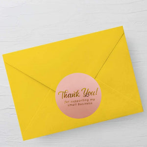 3.8cm Round Rose Gold Thank You For Supporting My Small Business Gold Print Sticker 50 Pack - C24-38
