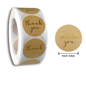 2.5cm Round Kraft Paper Thank You Gold Print Sticker 50 Pack - D01