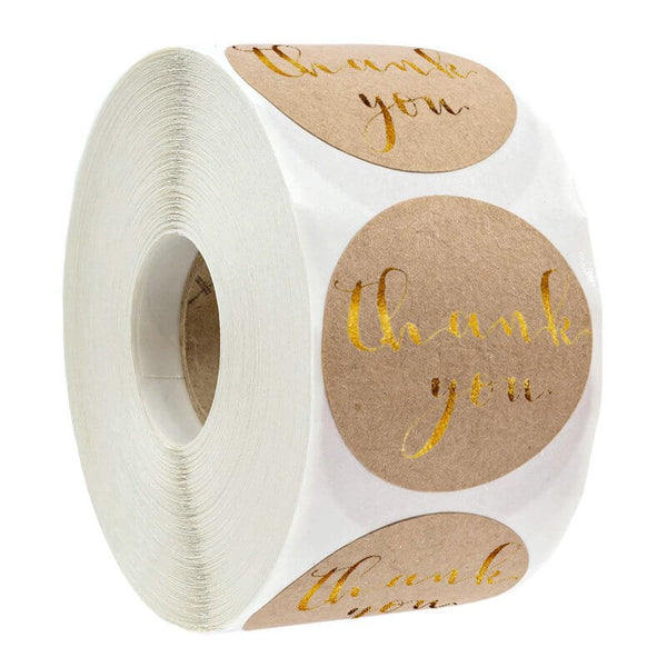 2.5cm Round Kraft Paper Thank You Gold Print Stickers