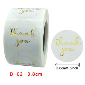 3.8cm Round White Thank You Gold Print Sticker 50 Pack - D02