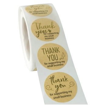 2.5cm Round Kraft Paper Thank You For Supporting My Small Business Gold Print Sticker 50 Pack