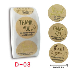 2.5cm Round Kraft Paper Thank You For Supporting My Small Business Gold Print Sticker 50 Pack - D03