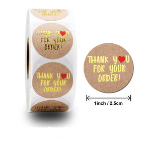2.5cm Round Kraft Paper Thank You For Your Order Gold Print Sticker 50 Pack - D04