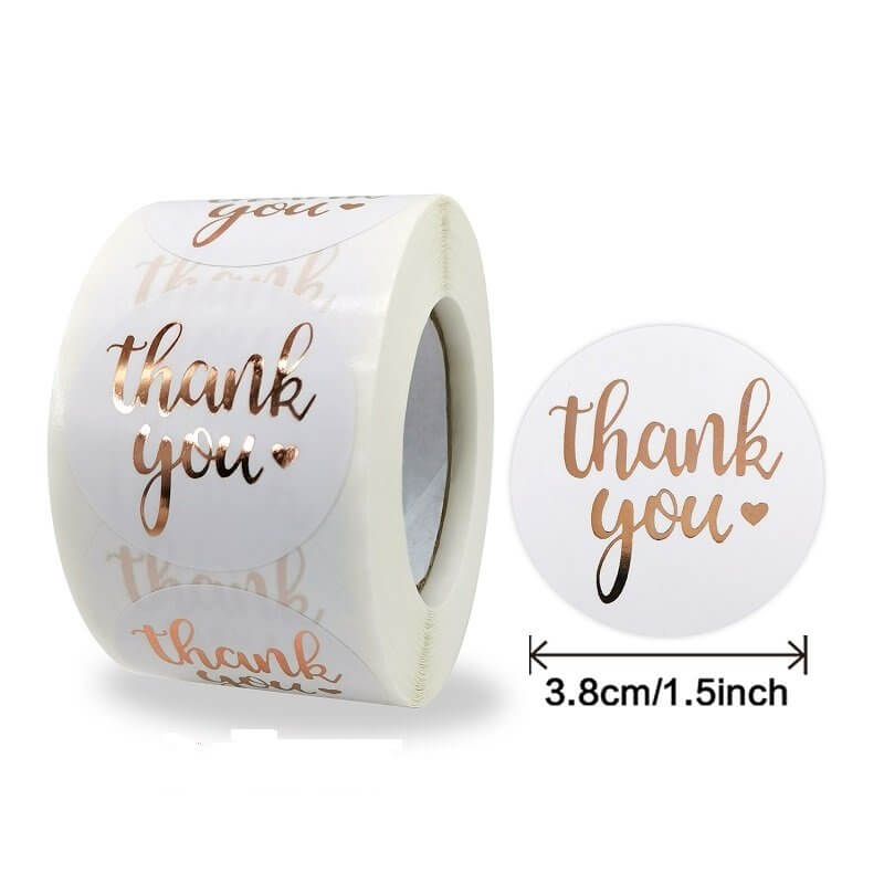 3.8cm Round White Thank You Rose Gold Print Sticker 50 Pack - D18-38
