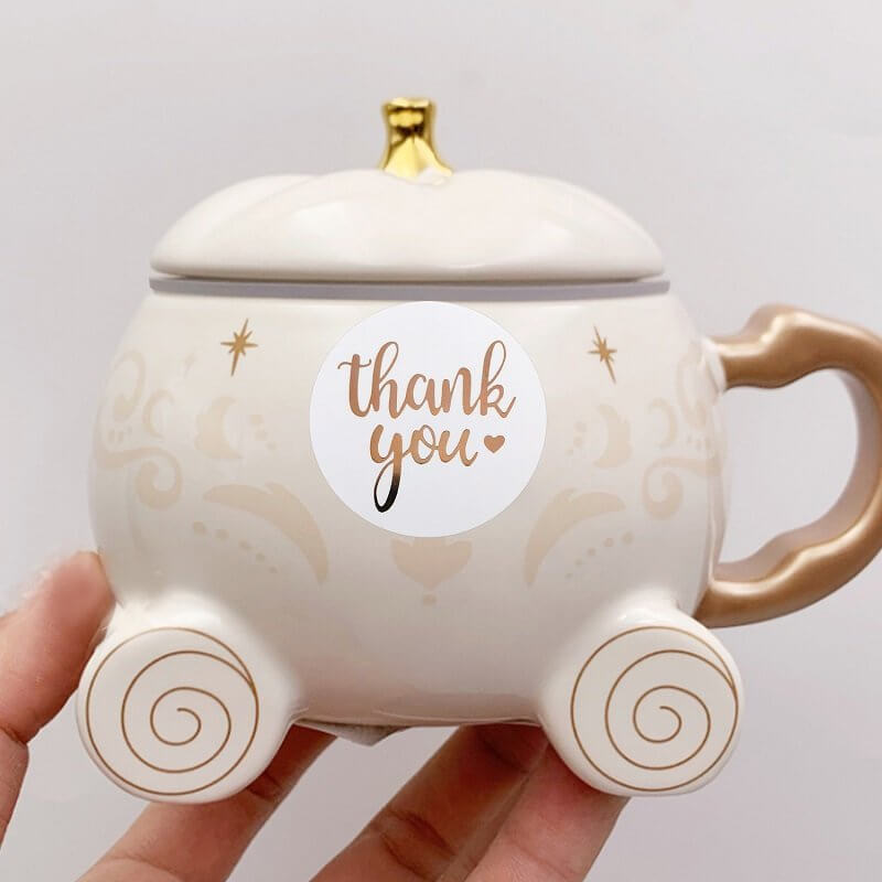 3.8cm Round White Thank You Rose Gold Print Sticker 50 Pack - D18-38