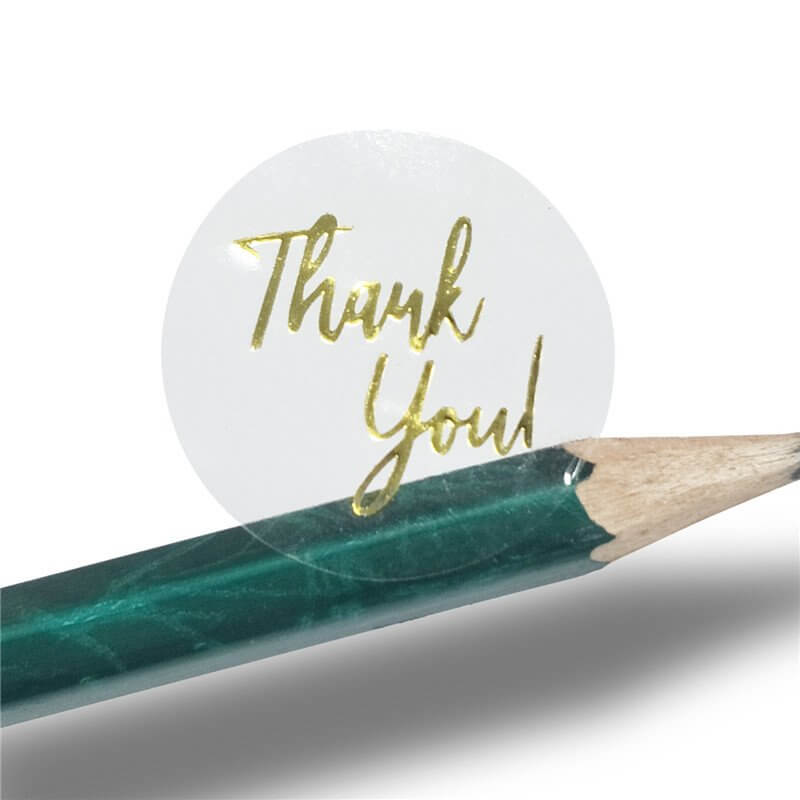 2.5cm Round Transparent Thank You Gold Print Vinyl Sticker 50 Pack - E01