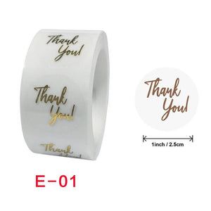 2.5cm Round Transparent Thank You Gold Print Vinyl Sticker 50 Pack - E01