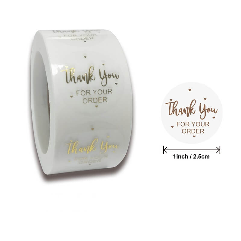 2.5cm Round Transparent Thank You For Your Order Gold Print Vinyl Sticker 50 Pack - E04