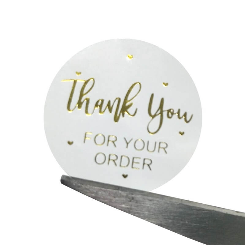 2.5cm Round Transparent Thank You For Your Order Gold Print Vinyl Sticker 50 Pack - E04
