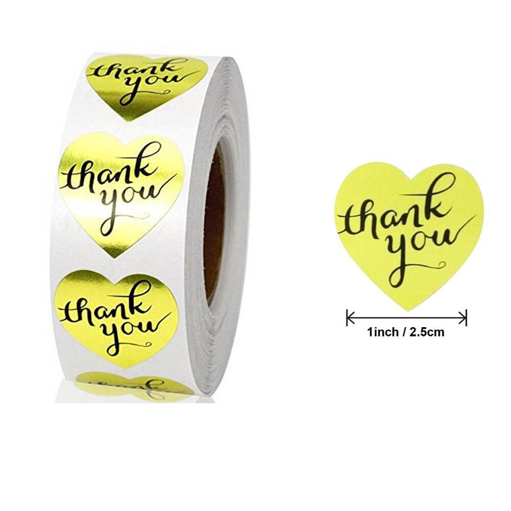 2.5cm Heart Thank You Gold Vinyl Sticker 50 Pack - H04