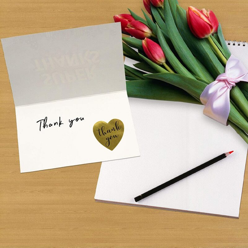 2.5cm Heart Thank You Gold Vinyl Sticker 50 Pack - H10
