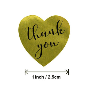 2.5cm Heart Thank You Gold Vinyl Sticker 50 Pack - H10