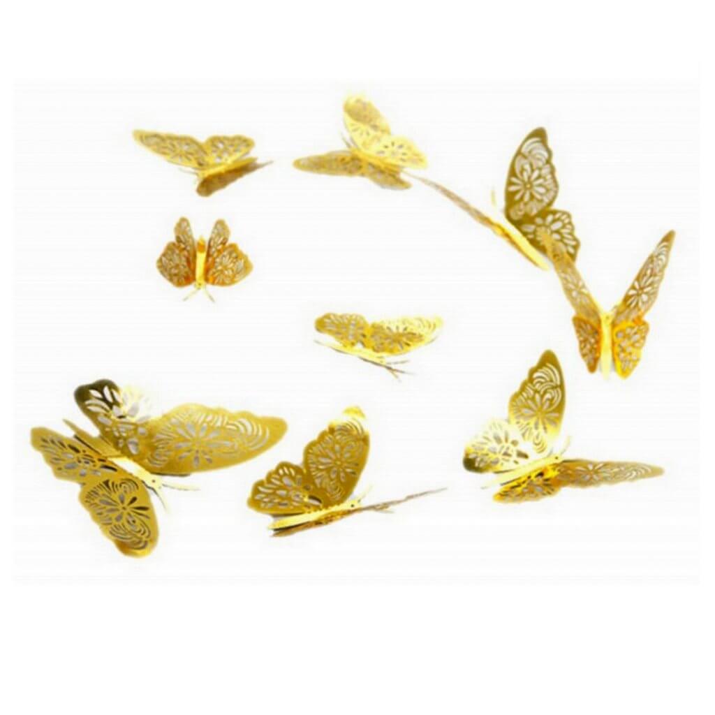 3D Removable Paper Butterfly Wall Sticker 3 Size 12 Pack - Metallic Gold