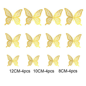 Removable 3D Paper Butterfly Wall Sticker 3 Size 12 Pack - Metallic Gold - HB001