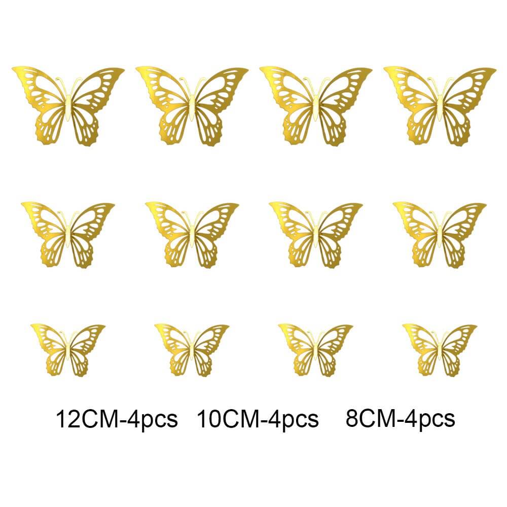 3D Removable Paper Butterfly Wall Sticker 3 Size 12 Pack - Metallic Gold - HB002
