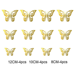 3D Removable Paper Butterfly Wall Sticker 3 Size 12 Pack - Metallic Gold - HB002