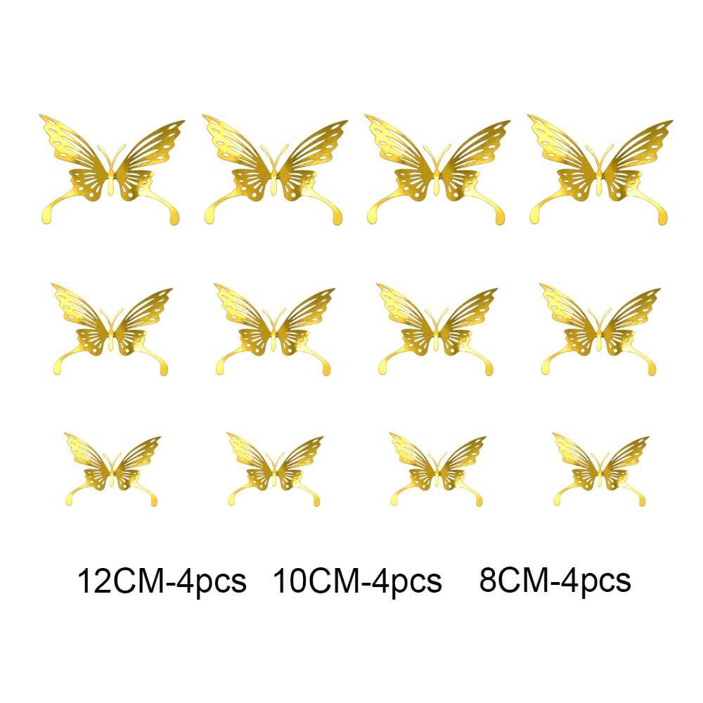 3D Removable Paper Butterfly Wall Sticker 3 Size 12 Pack - Metallic Gold - HB003