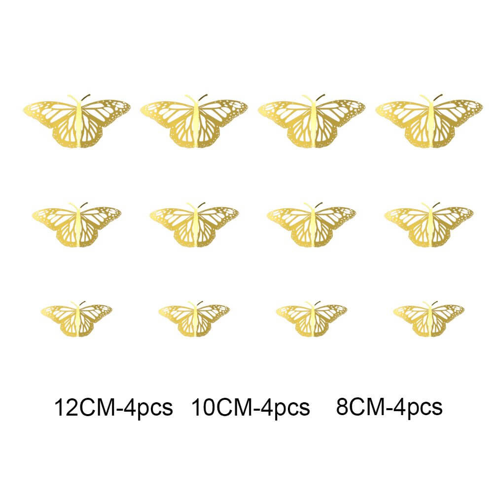 3D Removable Paper Butterfly Wall Sticker 3 Size 12 Pack - Metallic Gold - HB004