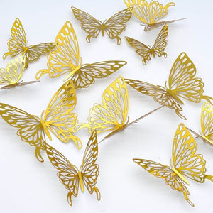 3D Removable Paper Butterfly Wall Sticker 3 Size 12 Pack - Metallic Gold - HB005