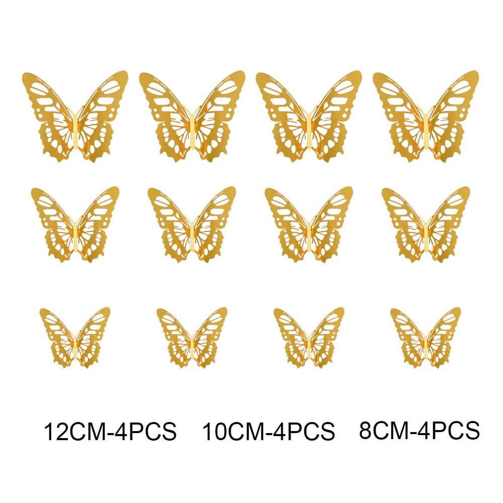 3D Removable Paper Butterfly Wall Sticker 3 Size 12 Pack - Metallic Gold - HB006