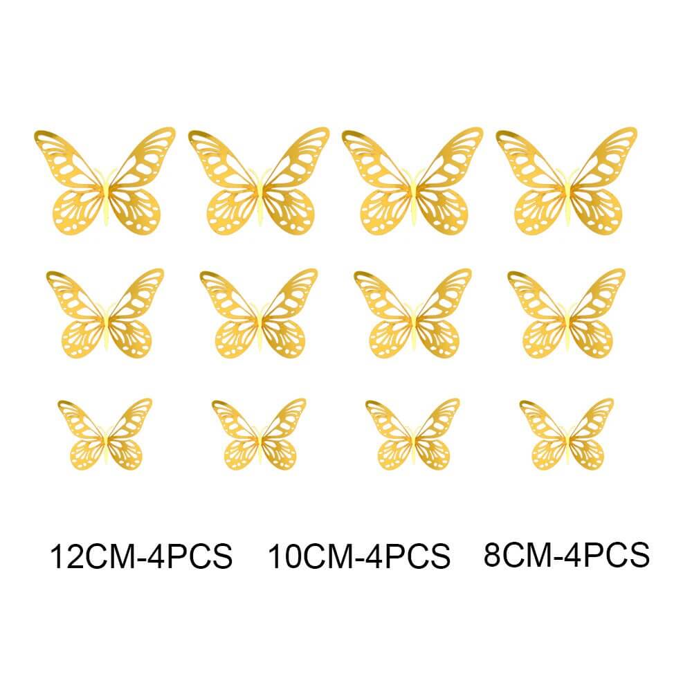 3D Removable Paper Butterfly Wall Sticker 3 Size 12 Pack - Metallic Gold - HB007