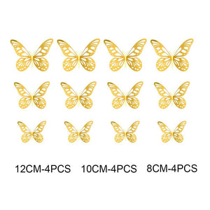 3D Removable Paper Butterfly Wall Sticker 3 Size 12 Pack - Metallic Gold - HB007