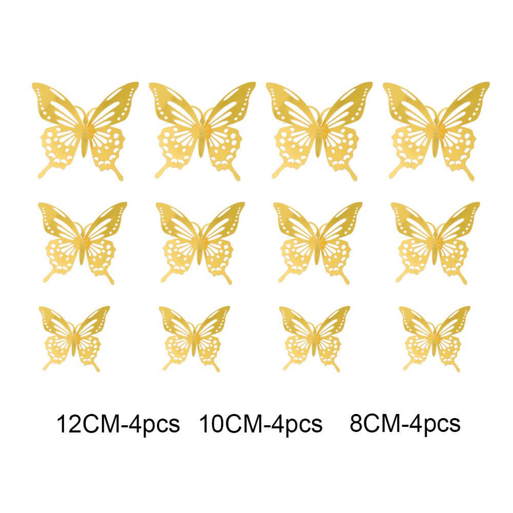 3D Removable Paper Butterfly Wall Sticker 3 Size 12 Pack - Metallic Gold - HB008.G