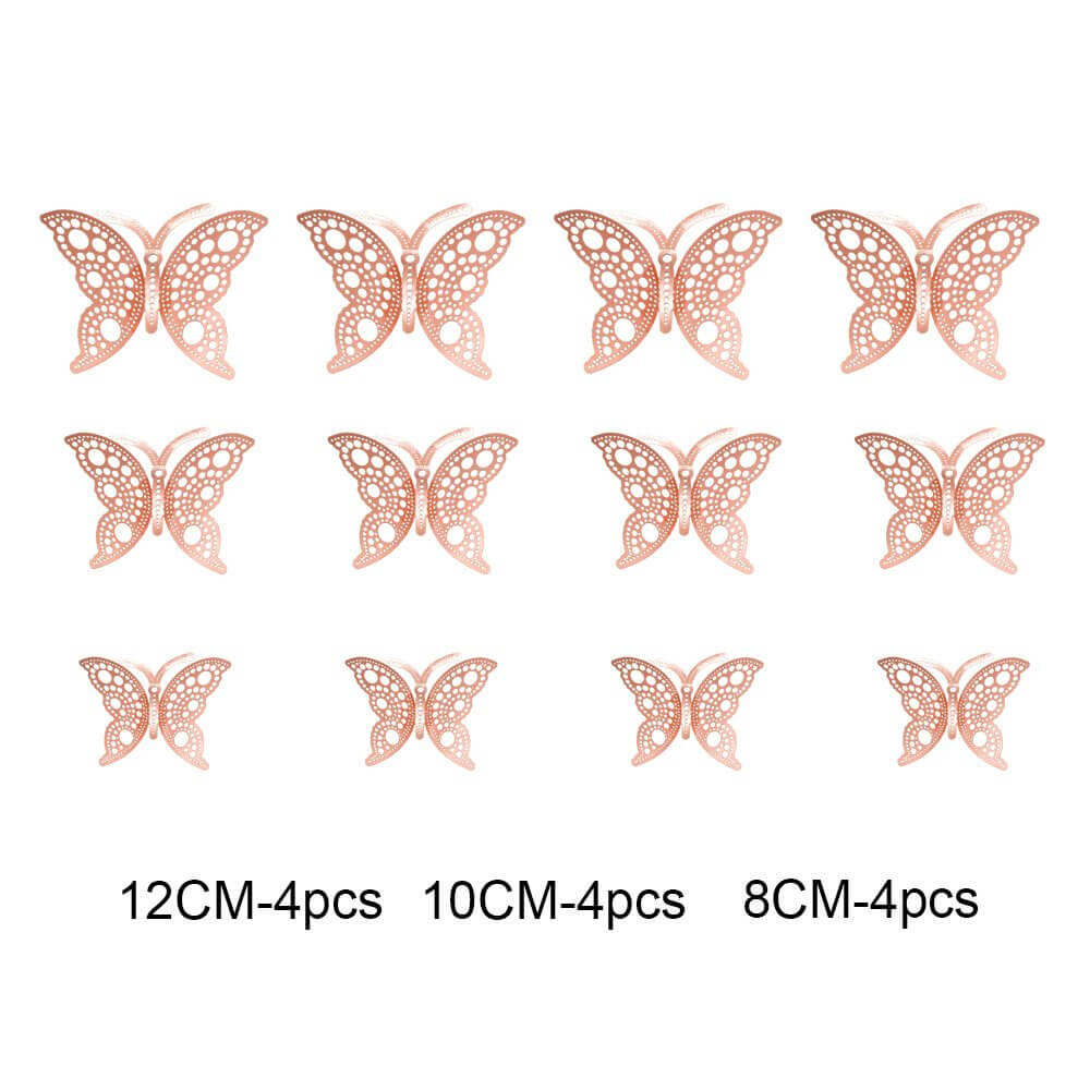 3D Removable Paper Butterfly Wall Sticker 3 Size 12 Pack - Metallic Rose Gold - HB009