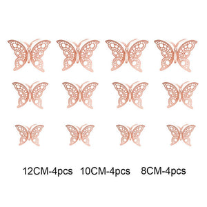 3D Removable Paper Butterfly Wall Sticker 3 Size 12 Pack - Metallic Rose Gold - HB009