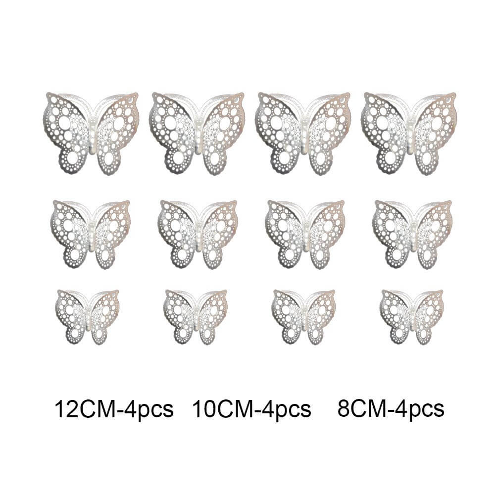 3D Removable Paper Butterfly Wall Sticker 3 Size 12 Pack - Metallic Silver - HB010