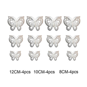 3D Removable Paper Butterfly Wall Sticker 3 Size 12 Pack - Metallic Silver - HB010