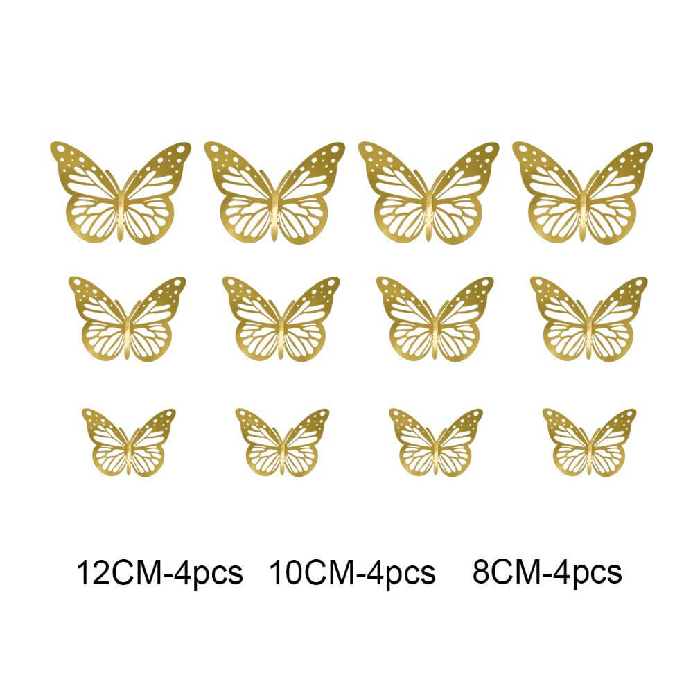 3D Removable Paper Butterfly Wall Sticker 3 Size 12 Pack - Metallic Gold - HB011