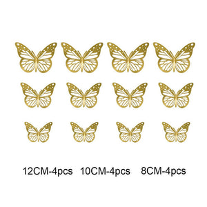 3D Removable Paper Butterfly Wall Sticker 3 Size 12 Pack - Metallic Gold - HB011