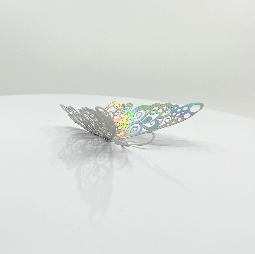 3D Removable Paper Butterfly Wall Sticker 3 Size 12 Pack - Metallic Silver- HB012.S