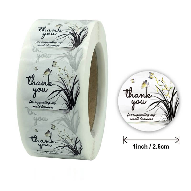 2.5cm Round White & Green Floral Wreath Thank You Sticker 50 Pack - K16-25