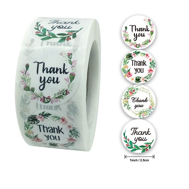 2.5cm Round White Thank You Sticker 4 Design 50 Pack - K02-25