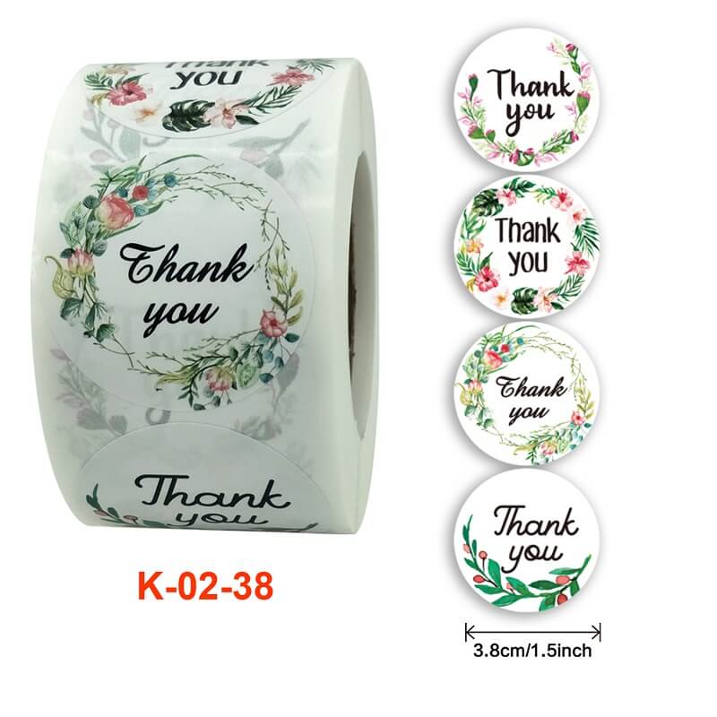3.8cm Round White Thank You Sticker 4 Design 50 Pack - K02-38