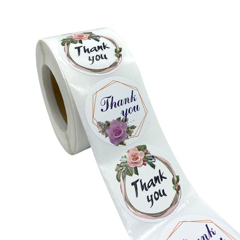 3.8cm Round Rose Wreath Thank You Sticker 2 Design 50 Pack - K04-38