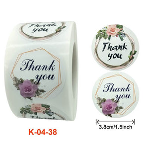3.8cm Round Rose Wreath Thank You Sticker 2 Design 50 Pack - K04-38